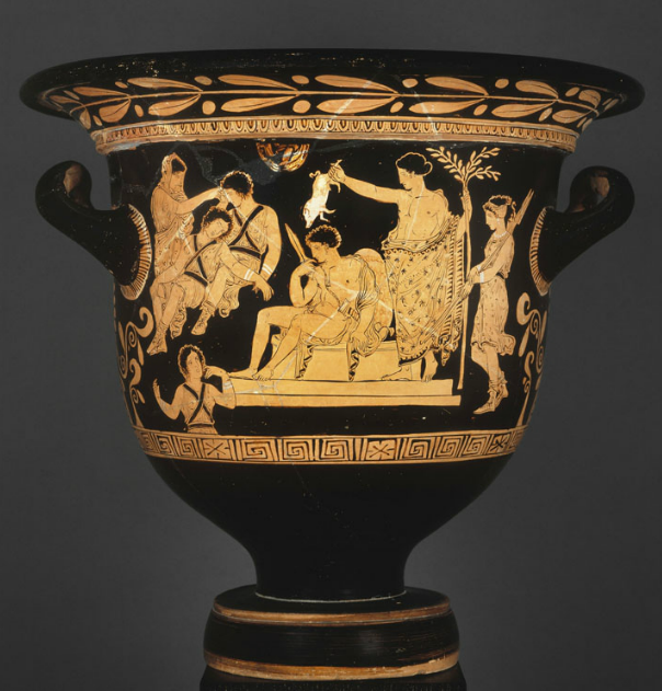 Cratère en cloche à figures rouges.