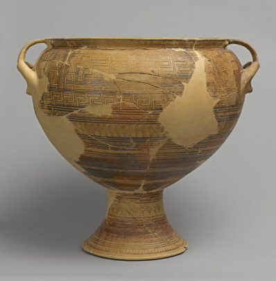 Cratère attique géométrique, 2e quart du VIIIe siècle av. J.-C., terre cuite, h. : 72 cm ; L. : 80 cm ; diam. : 70 cm, Paris, Musée du Louvre, Inv. CA 6827. https://collections.louvre.fr/en/ark:/53355/cl010263360 