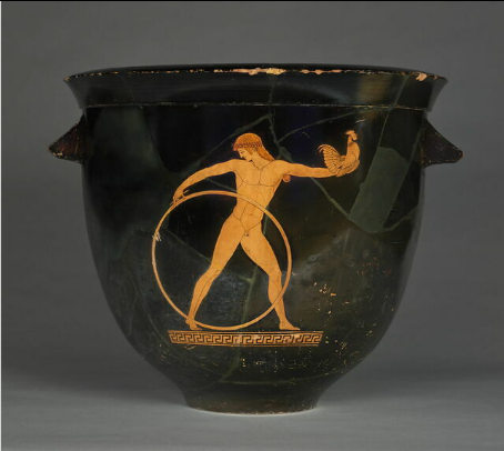 Peintre de Berlin, Zeus et Ganymède, Cratère à oreillettes à figures rouges, 1er quart du Ve siècle av. J.-C., terre cuite, h. : 33,7 cm ; diam. : 39 cm, Paris, musée du Louvre, Inv. G 175.	https://collections.louvre.fr/en/ark:/53355/cl010270063 