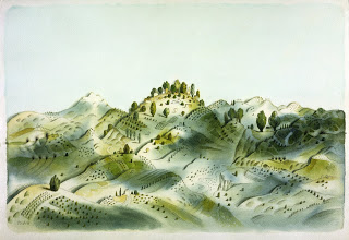 Tullio Pericoli, Paesaggio instabile, 1998, aquarelle et encre sur papier, 51 x 72 cm. Source : https://foglidarte.blogspot.com/2019/04/tullio-pericoli-forme-del-paesaggio.html