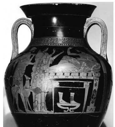 Amphore athénienne à figure rouge, sujet iconographique inexpliqué, Munich, vase 202451. (https://www.beazley.ox.ac.uk/index.htm)