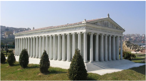 Temple d’Artémis à Ephèse, construit par Théodore de Samos, Cherisphron et Métagénès, 560 av. J.-C., marbre, L. 137,74 m, l. 71, 74 m, détruit en 356 av. J.-C. et reconstitué au parc Miniatürk, Istanbul. https://eduscol.education.fr/odysseum/iii-le-temple-dartemis-ephese 