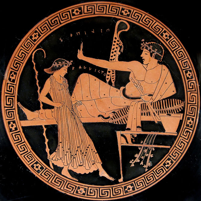 Peintre de Brygos, Scène de banquet, coupe à figures rouges, vers 490-480 av. J.-C.
