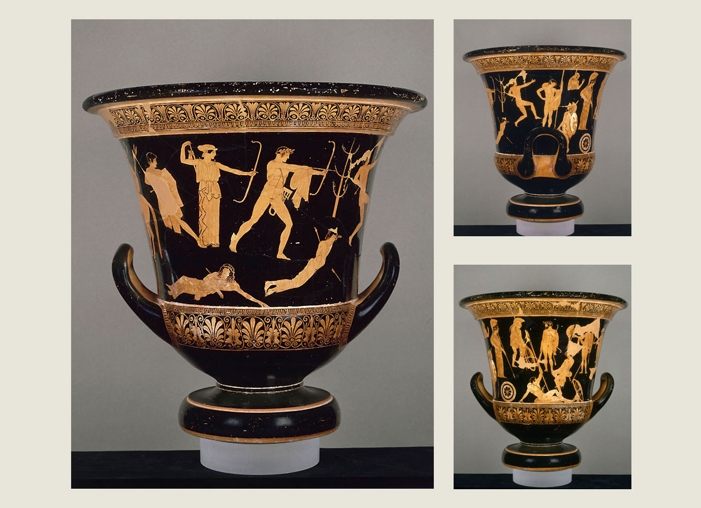 Peintre des Niobides (attribué à), Cratère en calice à figures rouges : massacre des Niobides, vers 460-450 av. JC, H. 54 ; D. 56 cm, Paris, Musée du Louvre. © 1994 RMN / Hervé Lewandowski. Source : http://www.unehistoiredesarts.fr/focus.php?idURL=5